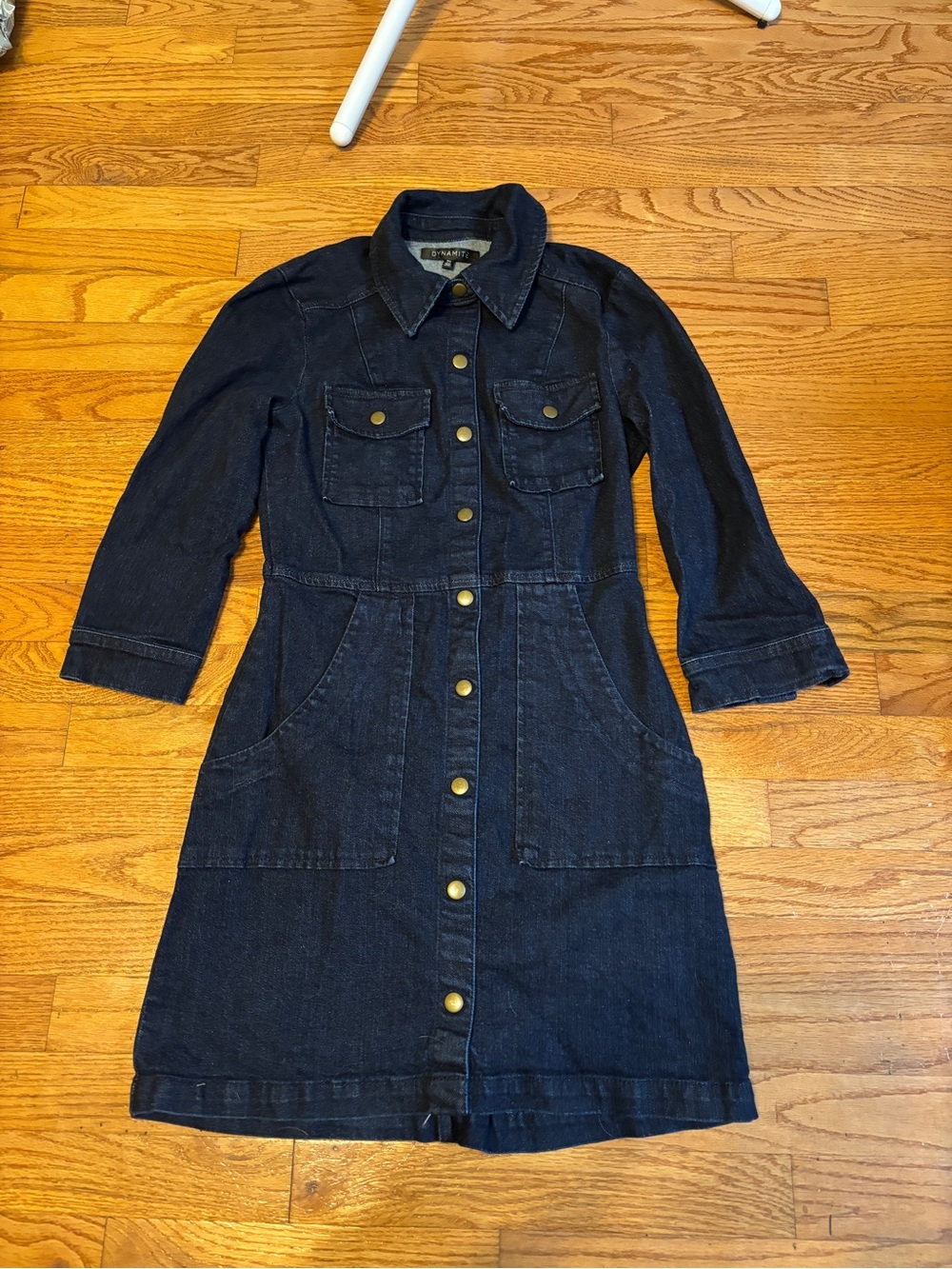 Dark Blue Denim Button-Front Jacket Dress